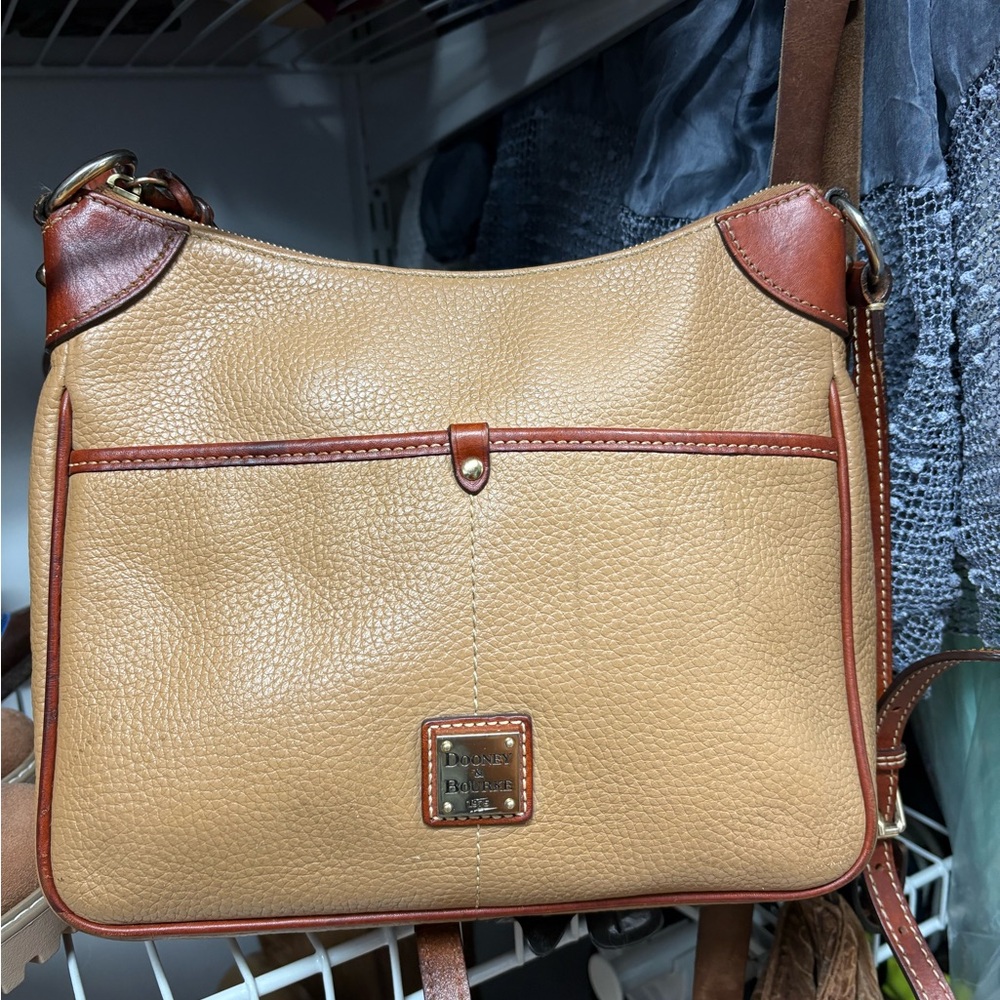 Dooney & Bourke Tan and Brown Pebbled Leather crossbody bag